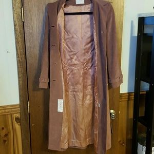 Lavender beige non-leather suede trench coat